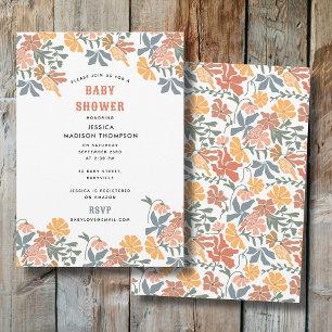 Abstract Floral & Birds Mid Century Baby Shower Invitation