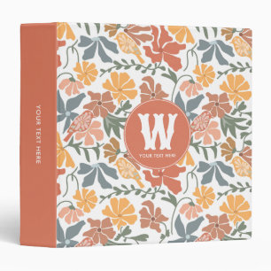 Abstract Floral Birds Mid Century Modern Monogram Binder