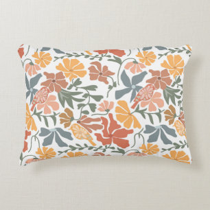 Abstract Floral & Birds Mid Century Modern Pattern Accent Pillow