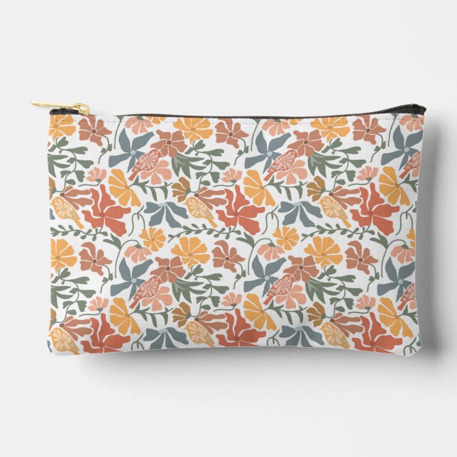 Abstract Floral & Birds Mid Century Modern Pattern Accessory Pouch (Front)