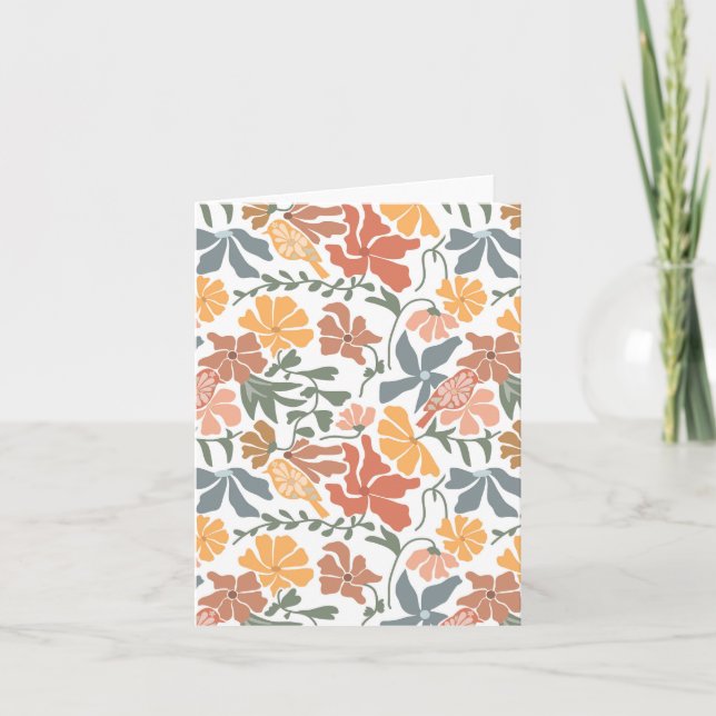Abstract Floral &amp; Birds Mid Century Modern Pattern Card (Front)