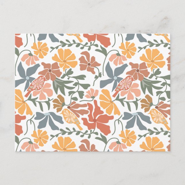 Abstract Floral & Birds Mid Century Modern Pattern Holiday Postcard (Front)
