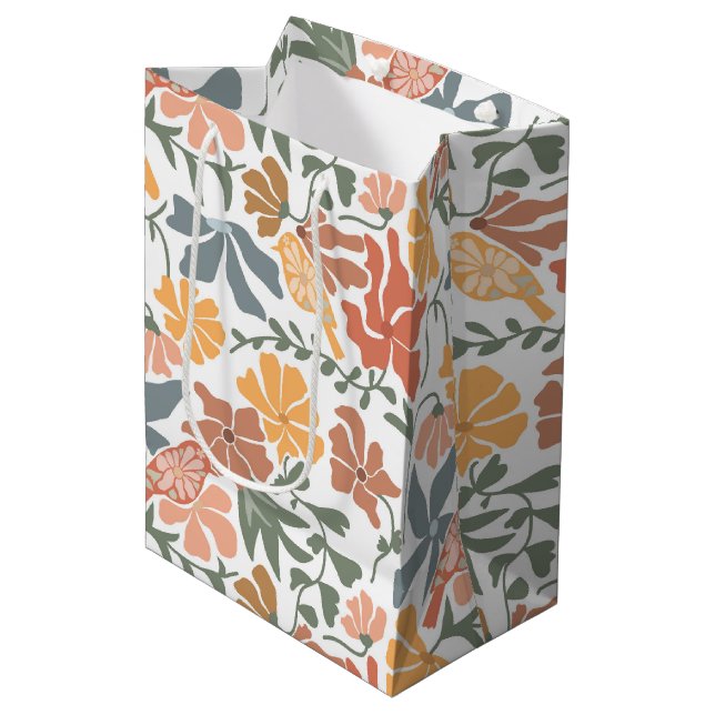 Abstract Floral & Birds Mid Century Modern Pattern Medium Gift Bag (Front Angled)