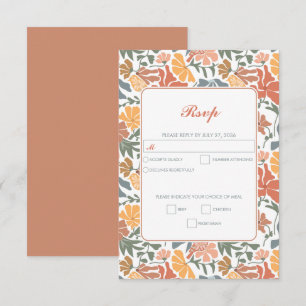 Abstract Floral & Birds Mid Century Modern Wedding RSVP Card