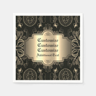 Abstract Floral Black And Gold Napkin