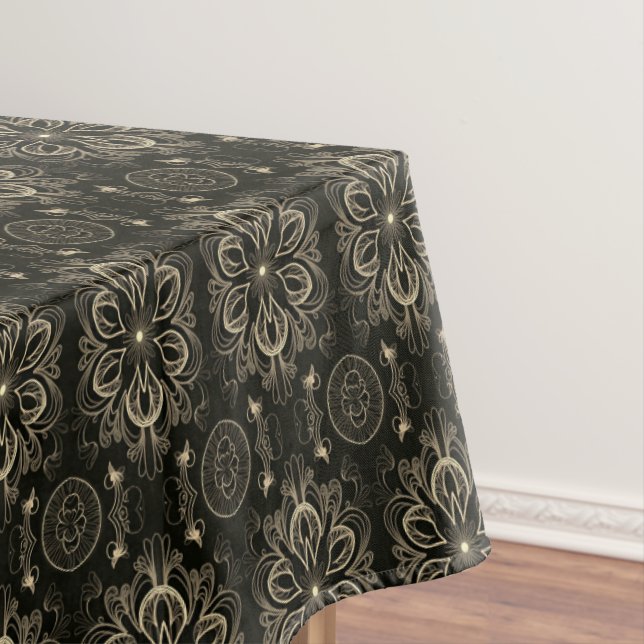 Abstract Floral Black And Gold    Tablecloth (In Situ)