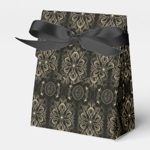 Abstract Floral Black And Gold Tent Favor Box