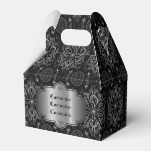 Abstract Floral Black And Silver Gable Favor Box