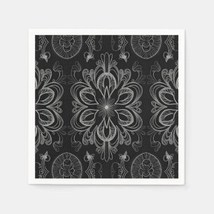 Abstract Floral Black And Silver Pattern Napkin