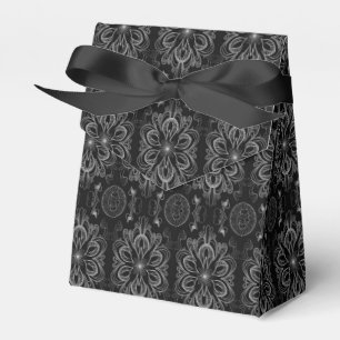 Abstract Floral Black And Silver Tent Favor Box