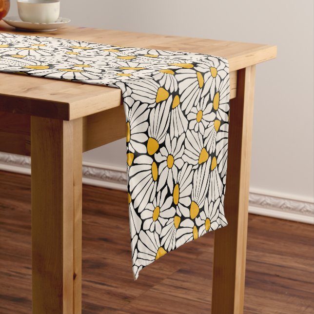 Abstract Floral black yellow block print Short Table Runner (In Situ)