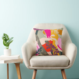 Abstract Floral Bold Colour Block Fun Summer  Throw Pillow