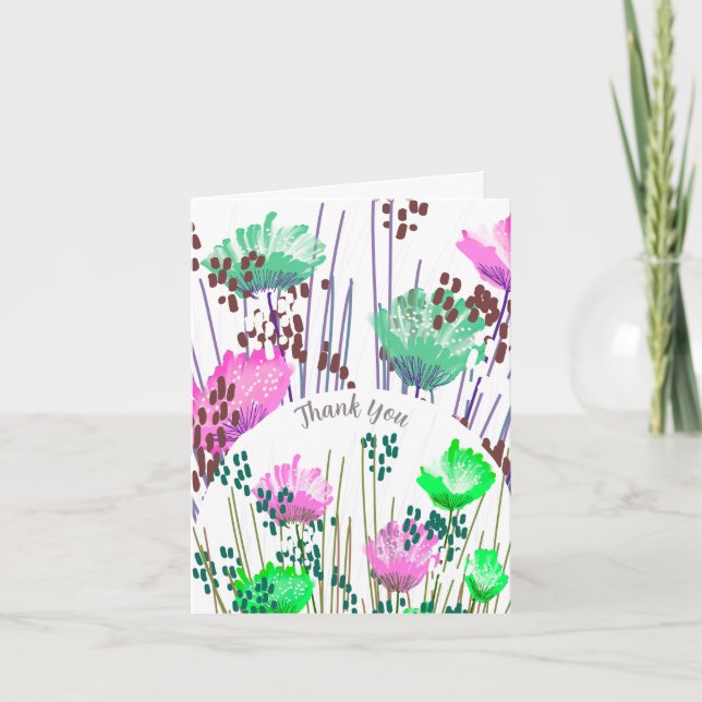 Abstract Floral Botanical Thank You Card (Front)