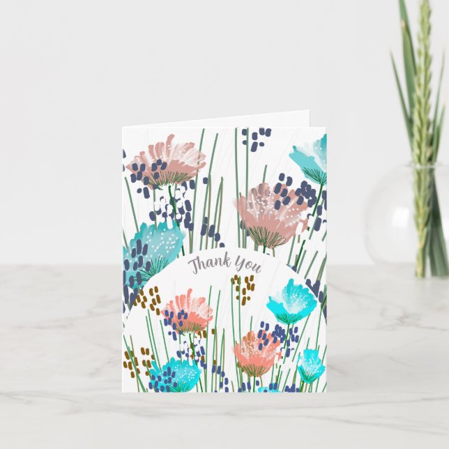 Abstract Floral Botanical Thank You Card (Front)