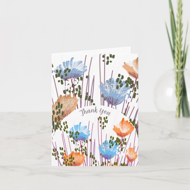 Abstract Floral Botanical Thank You Card (Front)