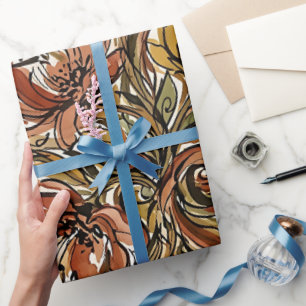 Abstract Floral Bouquet Earth Tone Wrapping Paper