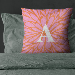 Abstract floral burst pastel monogram throw pillow