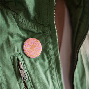 Abstract floral burst pattern pastel orange & pink 3 inch round button