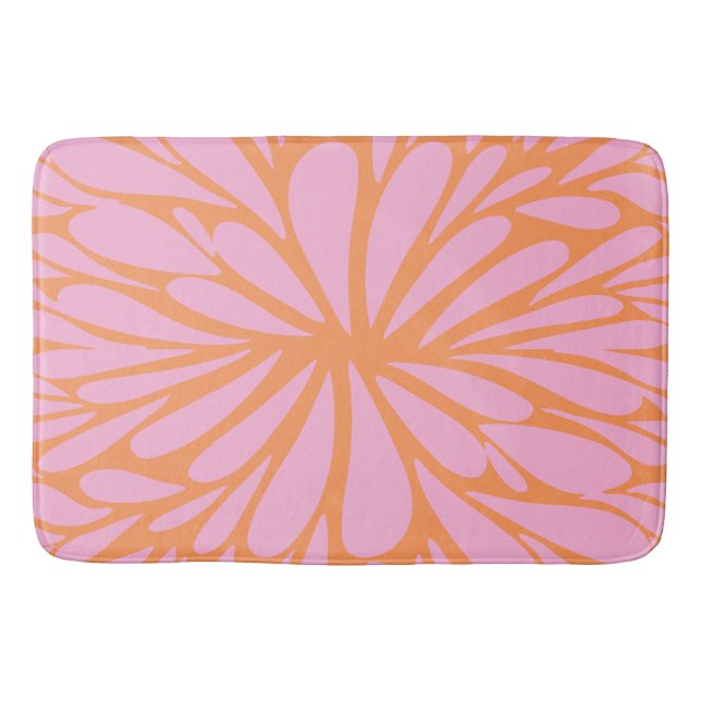 Abstract floral burst pattern pastel orange & pink bath mat (Front)
