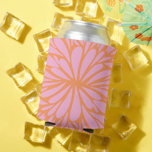 Abstract floral burst pattern pastel orange & pink can cooler (In Situ Summer)