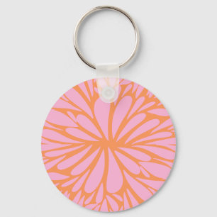Abstract floral burst pattern pastel orange & pink keychain