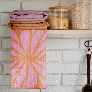 Abstract floral burst pattern pastel orange & pink kitchen towel