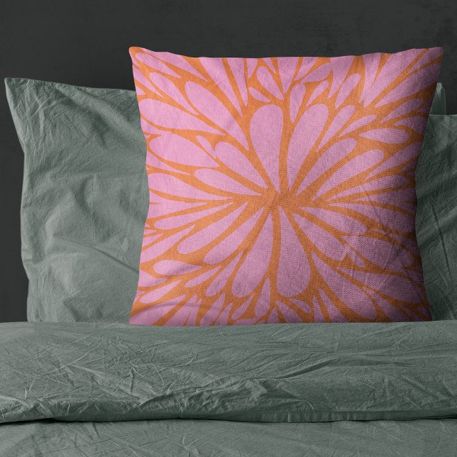 Abstract floral burst pattern pastel orange & pink throw pillow (Creator Uploaded)