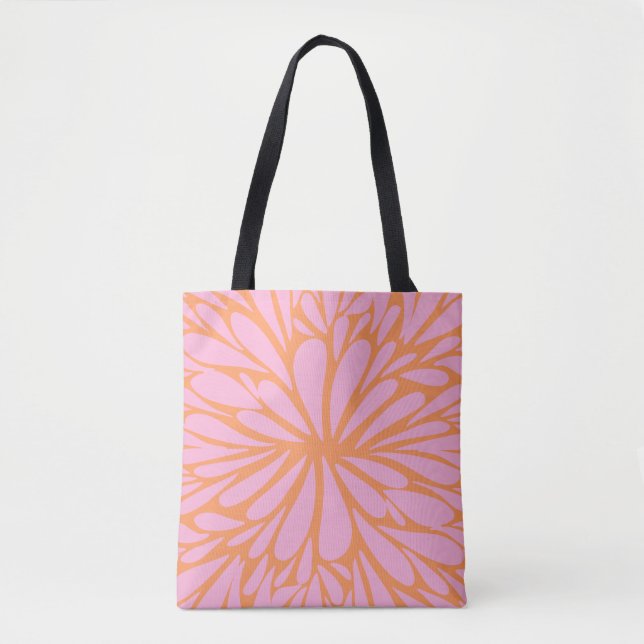 Abstract floral burst pattern pastel orange & pink tote bag (Front)