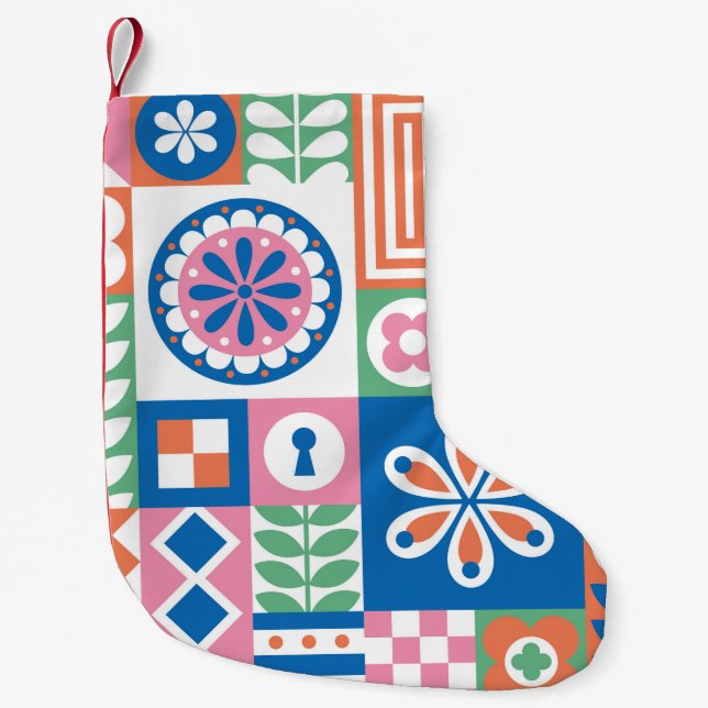 Abstract floral card. Seamless folklore pattern. S Small Christmas Stocking (Front)