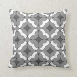 Abstract Floral Clover Pattern in Grey and White Throw Pillow