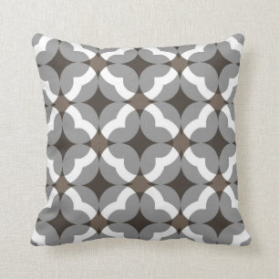 Abstract Floral Clover Pattern in Taupe and Grey Throw Pillow