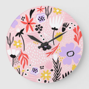 Abstract Floral: Creative Vintage Design. Large Clock