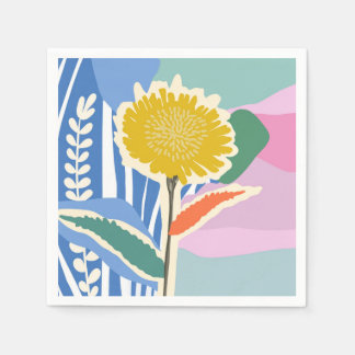 Abstract Floral Dandelion Color Blocks Modern  Napkin