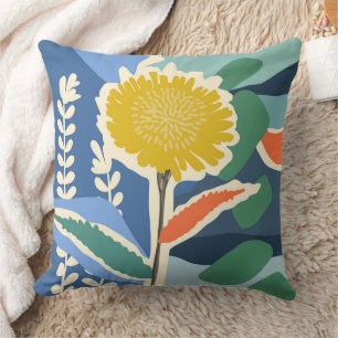 Abstract Floral Dandelion Color Blocks Modern  Throw Pillow