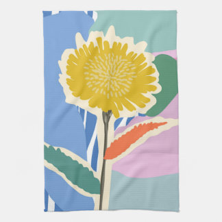 Abstract Floral Dandelion Colour Blocks Modern Kitchen Towel