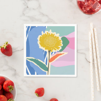 Abstract Floral Dandelion Colour Blocks Modern Napkin