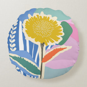 Abstract Floral Dandelion Colour Blocks Modern Round Pillow