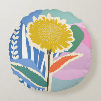 Abstract Floral Dandelion Colour Blocks Modern Round Pillow