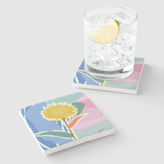 Abstract Floral Dandelion Colour Blocks Modern Stone Coaster