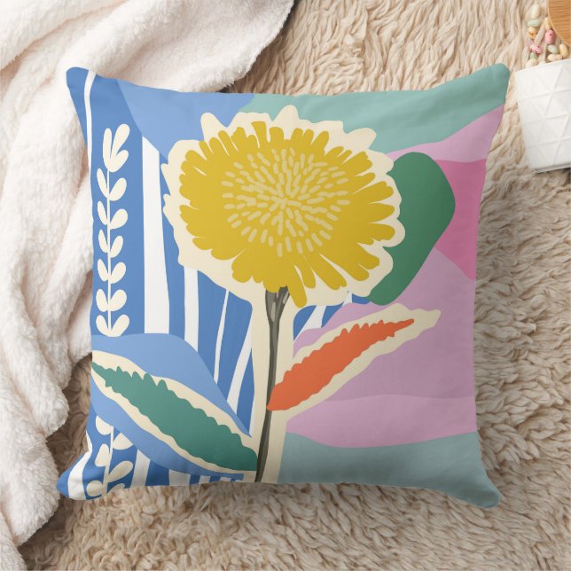 Abstract Floral Dandelion Colour Blocks Modern  Throw Pillow (Blanket)