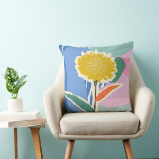 Abstract Floral Dandelion Colour Blocks Modern Throw Pillow