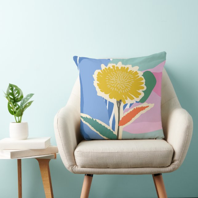 Abstract Floral Dandelion Colour Blocks Modern  Throw Pillow (Chair)
