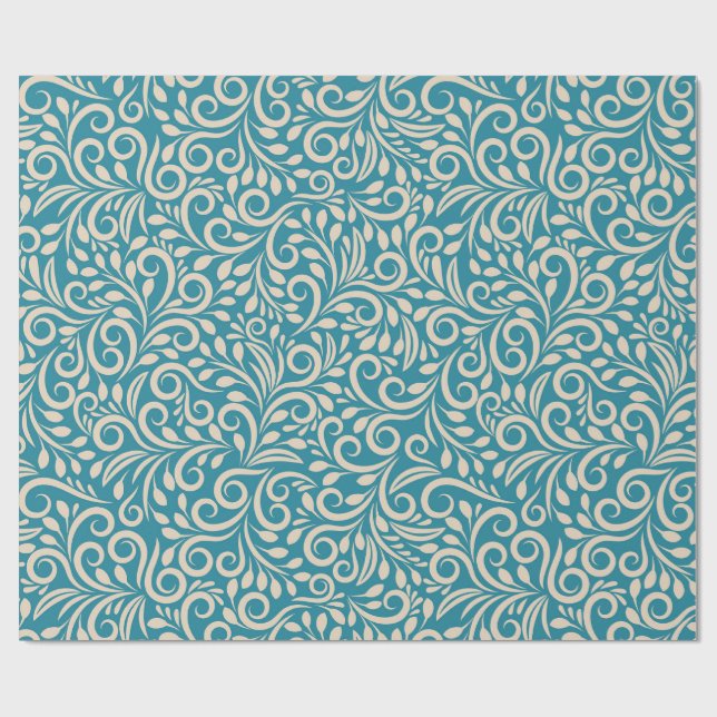 Abstract floral dark cyan pattern wrapping paper (Flat)