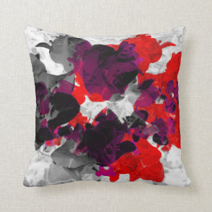 Abstract floral design - red and purple over white throw pillow