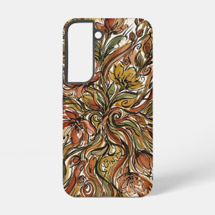 Abstract Floral Earth Tone Ink Samsung Cases