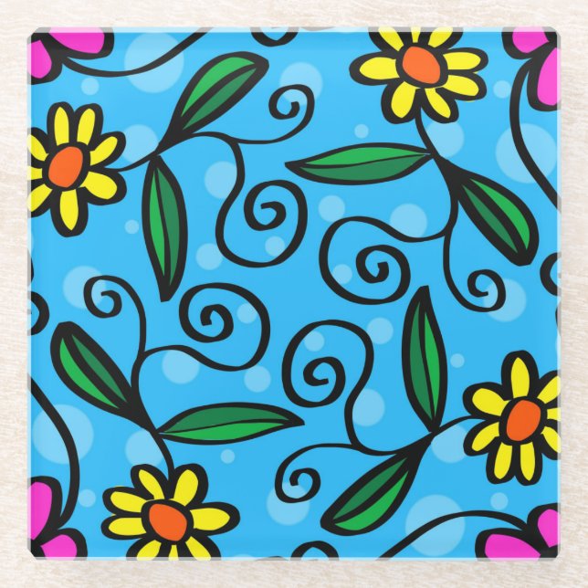 Abstract Floral Glass Coaster (Front)