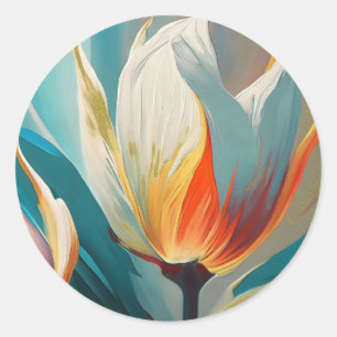 Abstract Floral Glow in Teal and Orange Classic Round Sticker