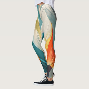 Abstract Floral Glow in Teal and Orange Leggings