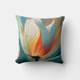 Abstract Floral Glow in Teal and Orange Throw Pillow