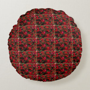 Abstract Floral Grid Pattern Round Pillow